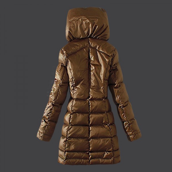Moncler lungo Giù cappotto collo alto Scuro Khaki Presa M1069